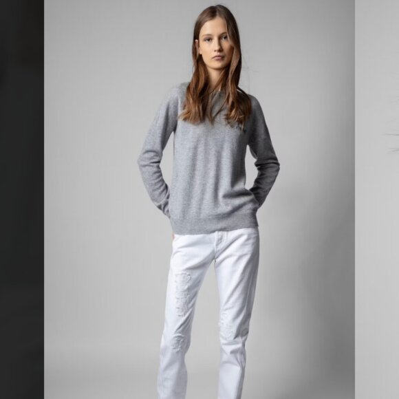 NWT Zadig & Voltaire | Wool Cashmere Heather Gray Crew Neck Sweater - Picture 3 of 16